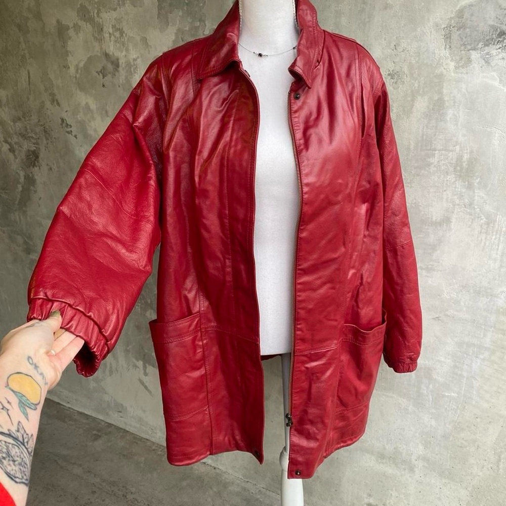 Vintage 90s Blood Red Leather Jacket